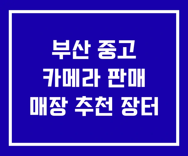 부산 중고 카메라 판매 매장 추천 장터