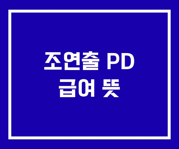 조연출 PD 급여 뜻