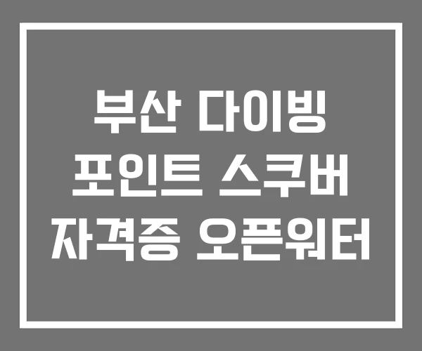 부산 다이빙 포인트 스쿠버 자격증 오픈워터