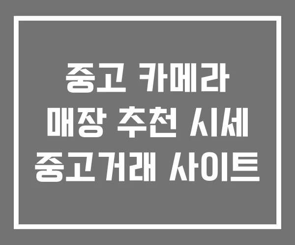 중고 카메라 매장 추천 시세 중고거래 사이트