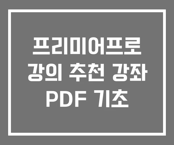 프리미어프로 강의 추천 강좌 PDF 기초